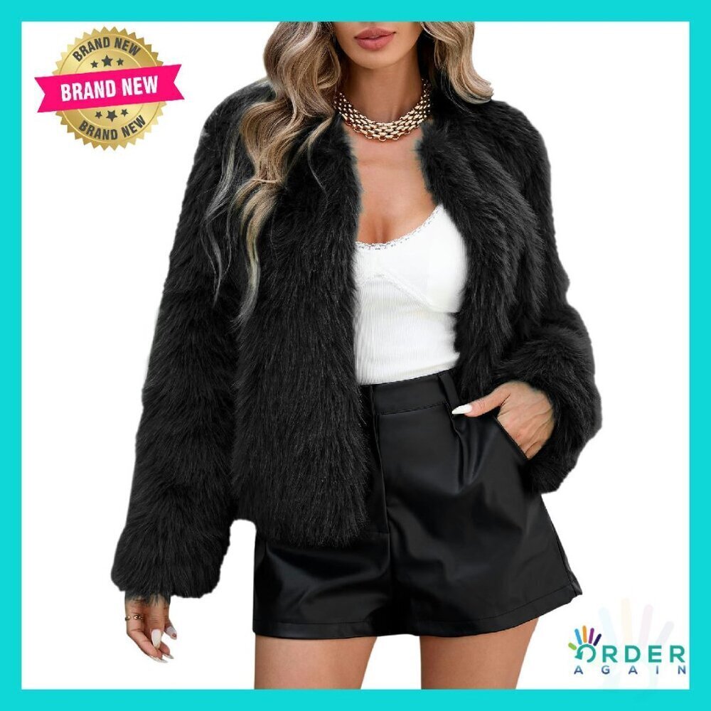 Faux Fur Cropped Jacket Women's Winter Coat Shaggy Chic Y2K Warm